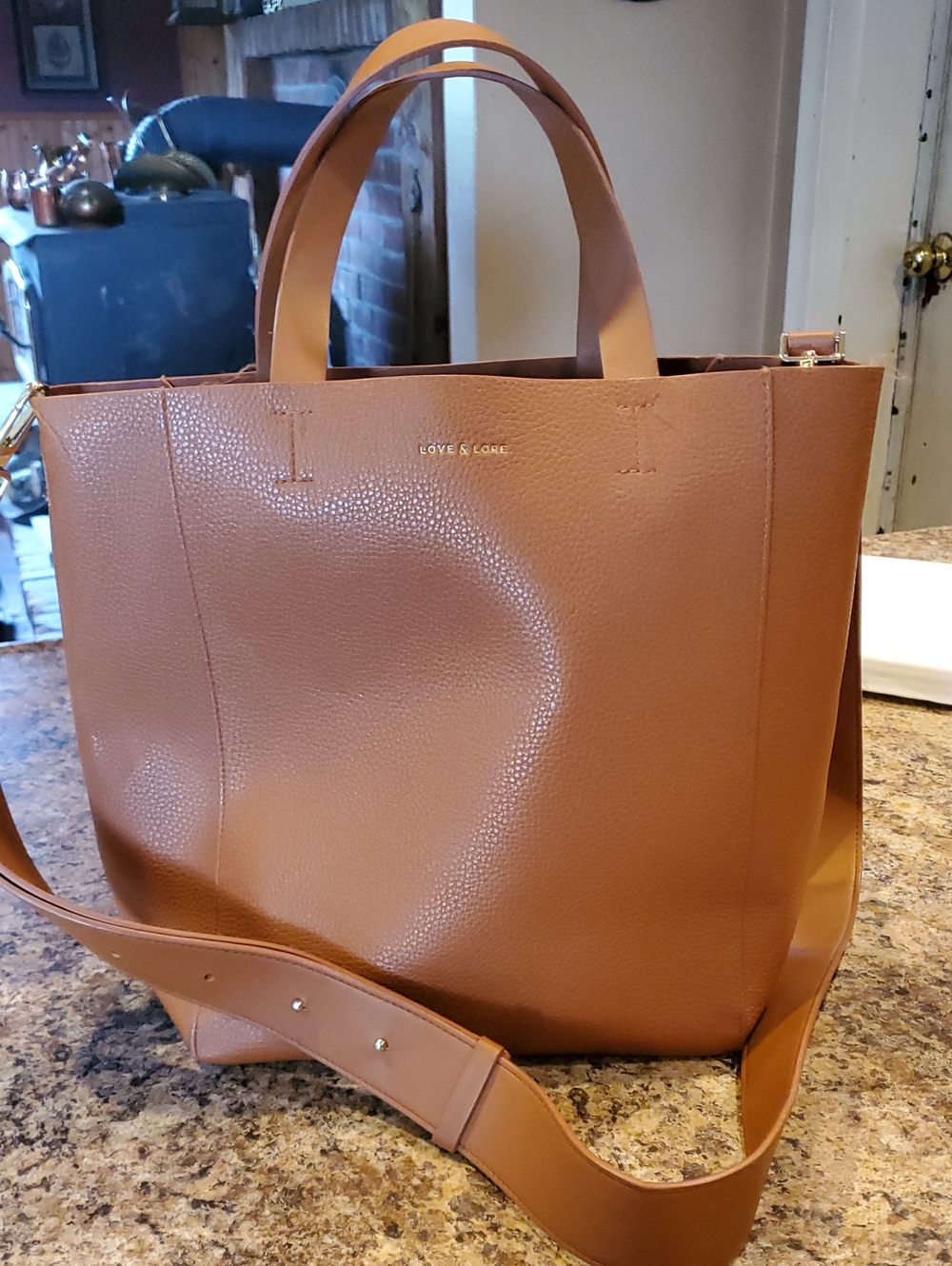 Love & Lore Caramel Leather Tote with Detachable Strap